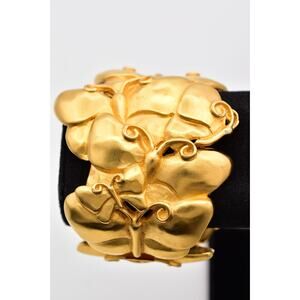 Givenchy Vintage Butterfly Bangle Bracelet Brushed Gold Chunky Signed 1980s Bin7